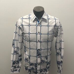 Deniko button front shirt white square floral
